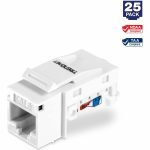 TRENDnet Cat6 Keystone Jack, 25-Pack Bundle, 90° Angle Termination, Compatible With Cat5, Cat5e, Cat6 Cabling, Color-Coded Labeling, Gold-Plated Contacts, Tool-less Design, White, TC-K25C6