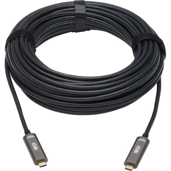 Eaton Tripp Lite Series USB-C AOC Cable (M/M) - USB 3.2 Gen 2 (10 Gbps) Plenum-Rated Fiber Active Optical Cable - Data Only, Black, 15 m (49 ft.)