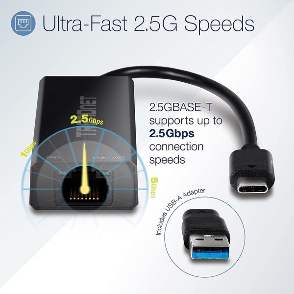 TRENDnet USB-C 3.1 To 2.5GBase-T Ethernet Adapter, IEEE 802.3bz 2.5GBASE-T Compliant, Supports Up to 2.5Gbps connection Speeds, Supports 802.1p (CoS) And 802.1Q (VLAN), Black, TUC-ET2G (V2.0R) - Image 4