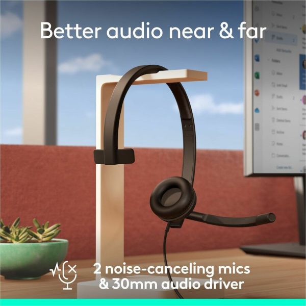 Logitech H570e USB Wired Mono Headset, USB-A, Noise-Canceling Mics, Inline Controls, Certified for Microsoft Teams, Black - Image 3