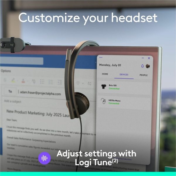 Logitech H570e USB Wired Mono Headset, USB-A, Noise-Canceling Mics, Inline Controls, Certified for Microsoft Teams, Black - Image 6
