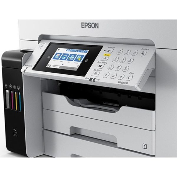 Epson WorkForce ST-C8090 Inkjet Multifunction Printer-Color-Copier/Fax/Scanner-4800x1200 dpi Print-Automatic Duplex Print-66000 Pages-550 sheets Input-Color Flatbed Scanner-1200 dpi Optical Scan-Color Fax-Wireless LAN-Epson Connect-Mopria - Image 9