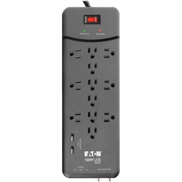 Eaton Tripp Lite Series Protect It! 12-Outlet Surge Protector, 8 ft. (2.43 m) Cord, 4320 Joules, Tel/Modem/Coax Protection, 2 USB Ports, Black - Image 2