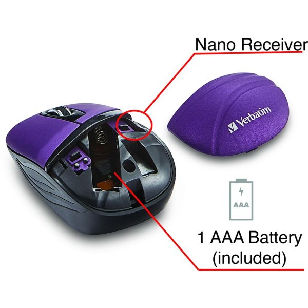 Verbatim Wireless Mini Travel Mouse, Commuter Series - Purple - Image 7