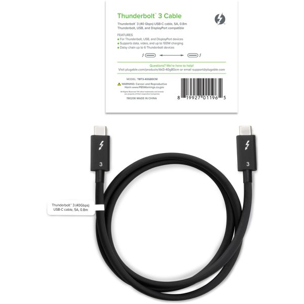 Plugable Thunderbolt 3 Cable 40Gbps Supports 100W (20V, 5A) Charging - Image 7