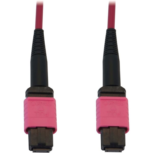 Eaton Tripp Lite Series 100G Multimode 50/125 OM4 Fiber Optic Cable (12F MTP/MPO-PC F/F), LSZH, Magenta, 5 m (16.4 ft.)