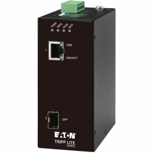 Eaton Tripp Lite Series Hardened Gigabit Fiber to Ethernet Media Converter, 10/100/1000 Mbps, RJ45/SFP, -10° to 60°C, DC Power, TAA