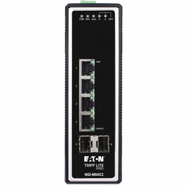 Eaton Tripp Lite Series 4-Port Managed Industrial Gigabit Ethernet Switch - 10/100/1000 Mbps, 2 GbE SFP Slots, -40° to 75°C, DIN Mount, TAA