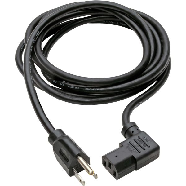 Eaton Tripp Lite Series Computer Power Cord, NEMA 5-15P to Right-Angle C13 - 10A, 125V, 18 AWG, 10 ft. (3.05 m), Black - Image 2