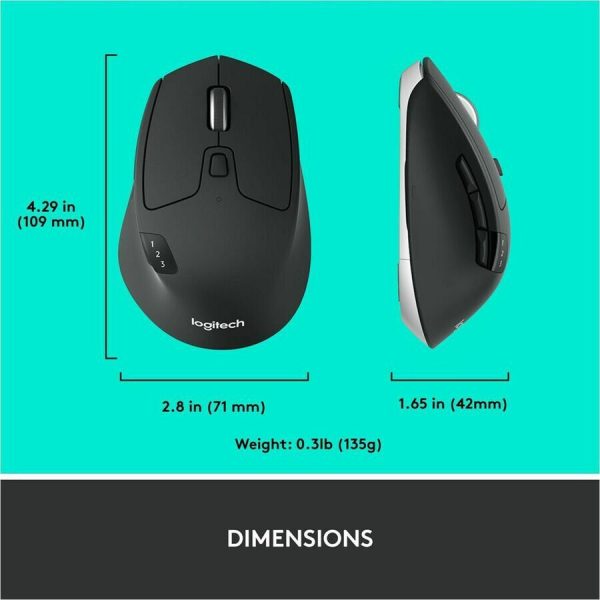 Logitech M720 Triathlon Multi-Device Wireless Mouse, Bluetooth, USB Unifying Receiver, 1000 DPI, 8 Buttons, Black - Image 9
