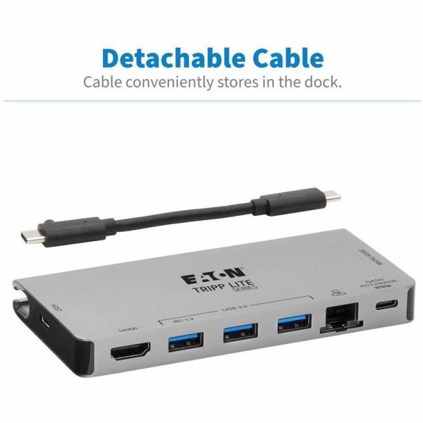 Eaton Tripp Lite Series USB-C Dock - 4K HDMI, USB 3.x (5Gbps), USB-A/C Hub Ports, GbE, Memory Card, 100W PD Charging, Detachable Cord - Image 3