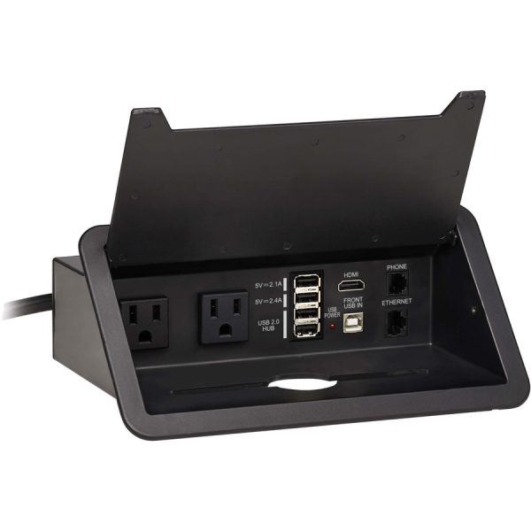 Eaton Tripp Lite Series Power It! 2-Outlet In-Desk Power and Charging Dock - 4x USB-A, USB-B, HDMI, RJ11, RJ45, 10 ft. Cord, Antimicrobial Protection, Black - Image 3