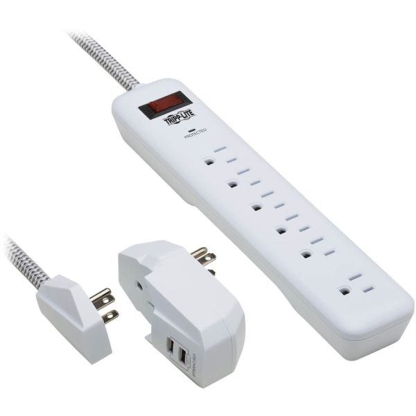 Eaton Tripp Lite Series 7-Outlet Surge Protector - 6 on strip/1 in detachable plug, 2 USB Ports (2.4A Shared), Detachable Charger Plug, 6 ft. Cord, 5-15P Plug, 900 Joules, White - Image 4