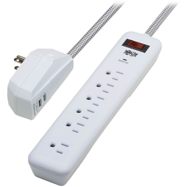 Eaton Tripp Lite Series 7-Outlet Surge Protector - 6 on strip/1 in detachable plug, 2 USB Ports (2.4A Shared), Detachable Charger Plug, 6 ft. Cord, 5-15P Plug, 900 Joules, White - Image 5