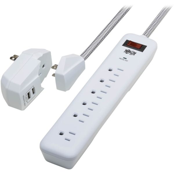 Eaton Tripp Lite Series 7-Outlet Surge Protector - 6 on strip/1 in detachable plug, 2 USB Ports (2.4A Shared), Detachable Charger Plug, 6 ft. Cord, 5-15P Plug, 900 Joules, White - Image 6