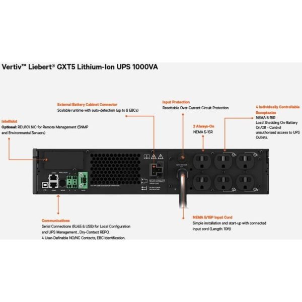 Vertiv Liebert GXT5 Lithium-Ion N Online UPS 1000VA/1000W 120V Tower/Rack UPS - Image 2