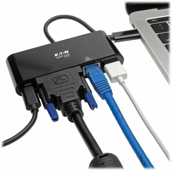 Eaton Tripp Lite Series USB-C Multiport Adapter, DVI, USB 3.x (5Gbps) Hub Port, Gbe and PD Charging, Black - Image 2
