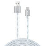 XYST XYS-TC10604B Charge and Sync USB to USB-C Braided Cable, 10 Ft. (White)