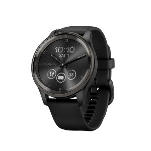 Garmin 010-02665-00 vivomove Trend Hybrid Smartwatch with Stainless Steel Bezel and Silicone Band (Black)