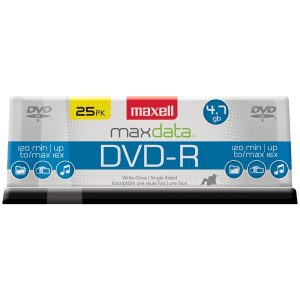 Maxell 638010 DVD-R 16x 4.7-GB/120-Minute Single-Sided Discs (25 Pack)