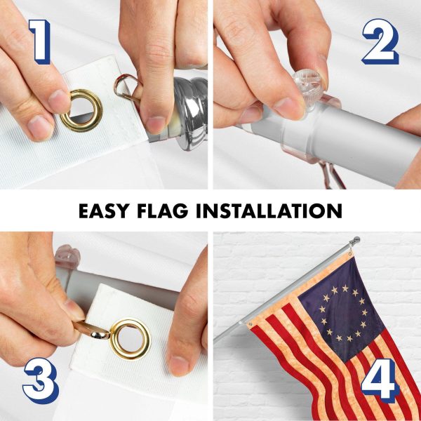 G128 Combo Pack: 6 Ft Tangle Free Aluminum Spinning Flagpole (Silver) & Betsy Ross Tea-Stained Flag 3x5 Ft, ToughWeave Pro Series Embroidered 420D Polyester | Pole with Flag Included - Image 7