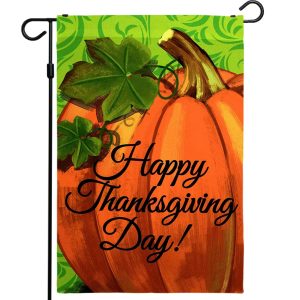G128 - Home Decorative Thanksgiving Garden Flag, Happy Thanksgiving Day Quote with Pumpkin Decorations, | 12x18 Inch | Printed 150D Polyester - Rustic Holiday Seasonal Outdoor Flag