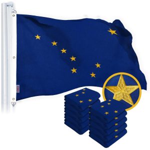 G128 10 Pack: Alaska AK State Flag | 5x8 Ft | StormFlyer Series Embroidered 220GSM Spun Polyester | Embroidered Design, Indoor/Outdoor, Brass Grommets, Heavy Duty, All Weather