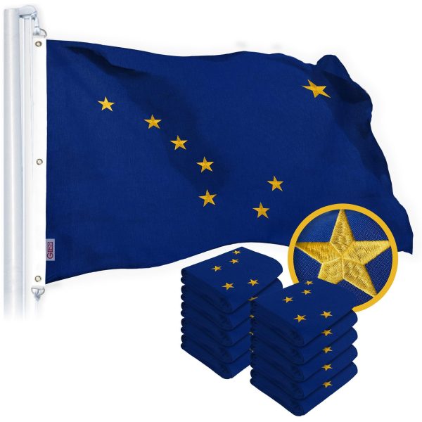 G128 10 Pack: Alaska AK State Flag | 5x8 Ft | StormFlyer Series Embroidered 220GSM Spun Polyester | Embroidered Design, Indoor/Outdoor, Brass Grommets, Heavy Duty, All Weather