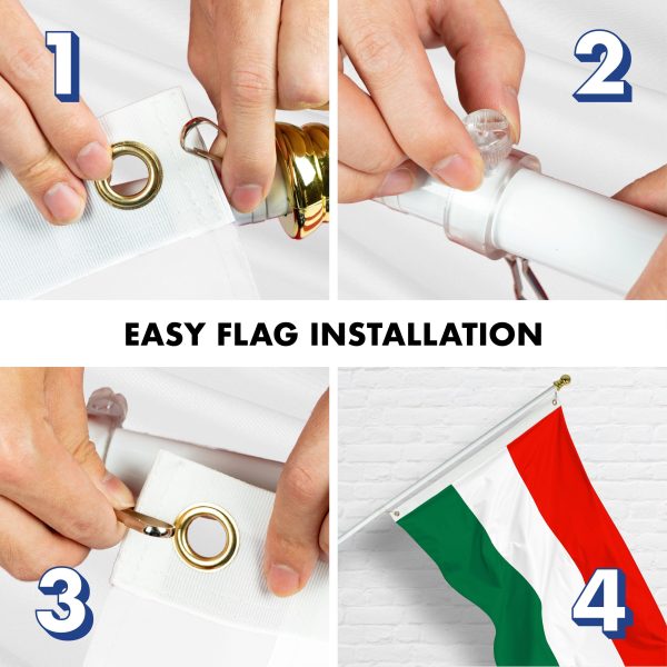 G128 Combo Pack: 6 Ft Tangle Free Spinning Flagpole (White) & Hungary Flag 3x5 Ft Printed 150D Polyester, Brass Grommets (Flag Included) Aluminum Flag Pole - Image 7