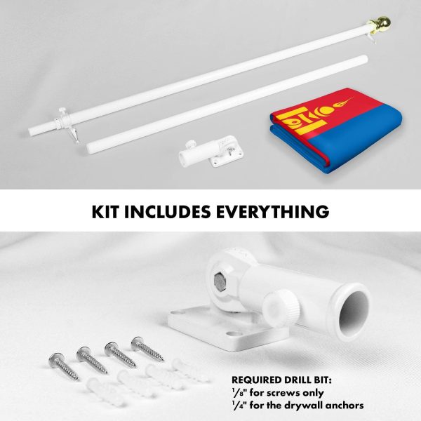 G128 Combo Pack: 6 Ft Tangle Free Aluminum Spinning Flagpole (White) & Mongolia Mongolian Flag 3x5 Ft, LiteWeave Pro Series Printed 150D Polyester | Pole with Flag Included - Image 2