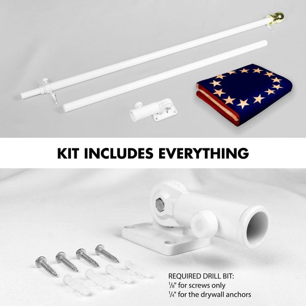G128 Combo Pack: 6 Ft Tangle Free Aluminum Spinning Flagpole (White) & Betsy Ross Tea-Stained Flag 3x5 Ft, LiteWeave Pro Series Printed 300D Polyester | Pole with Flag Included - Image 2