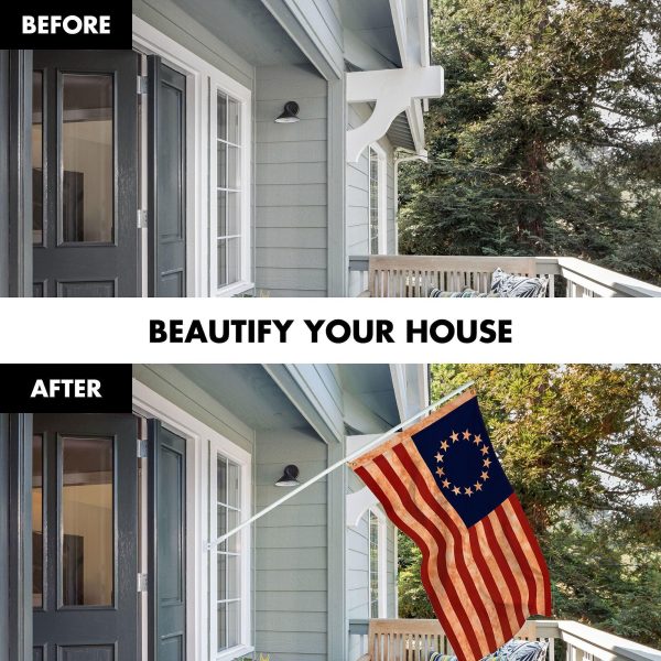 G128 Combo Pack: 6 Ft Tangle Free Aluminum Spinning Flagpole (White) & Betsy Ross Tea-Stained Flag 3x5 Ft, LiteWeave Pro Series Printed 300D Polyester | Pole with Flag Included - Image 3