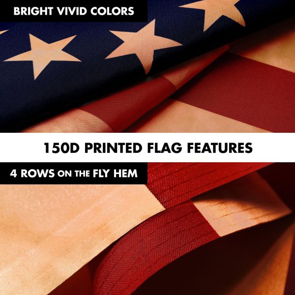 G128 Combo Pack: 6 Ft Tangle Free Aluminum Spinning Flagpole (White) & Betsy Ross Tea-Stained Flag 3x5 Ft, LiteWeave Pro Series Printed 300D Polyester | Pole with Flag Included - Image 5