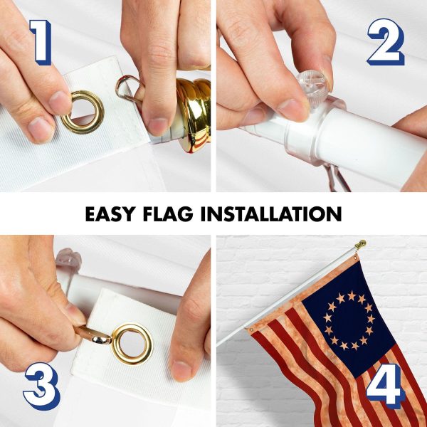 G128 Combo Pack: 6 Ft Tangle Free Aluminum Spinning Flagpole (White) & Betsy Ross Tea-Stained Flag 3x5 Ft, LiteWeave Pro Series Printed 300D Polyester | Pole with Flag Included - Image 7