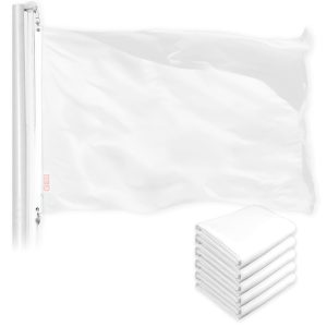 G128 5 Pack: Solid White Color Flag | 2.5x4 Ft | LiteWeave Pro Series Printed 150D Polyester | Indoor/Outdoor, Vibrant Colors, Brass Grommets, Thicker and More Durable Than 100D 75D Polyester