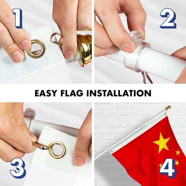 G128 - 6 Feet Tangle Free Spinning Flagpole (White) China Flag Brass Grommets Embroidered 3x5 ft (Flag Included) Aluminum Flag Pole - Image 7