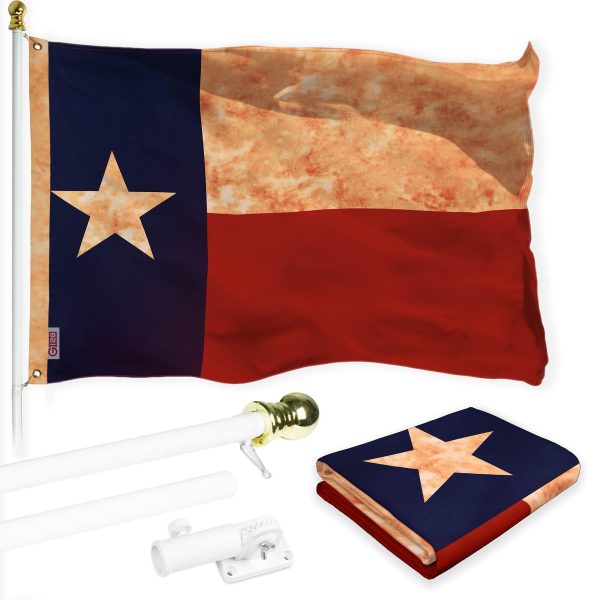 G128 Combo Pack: 6 Ft Tangle Free Aluminum Spinning Flagpole (White) & Texas Tea-Stained Flag 3x5 Ft, LiteWeave Pro Series Printed 300D Polyester | Pole with Flag Included