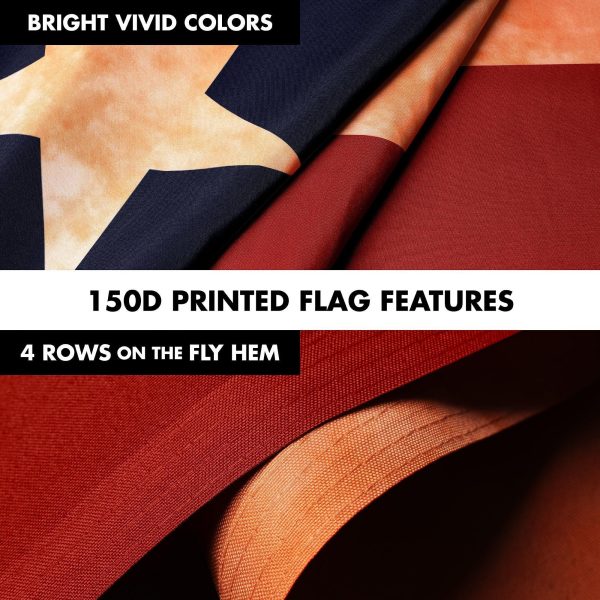 G128 Combo Pack: 6 Ft Tangle Free Aluminum Spinning Flagpole (White) & Texas Tea-Stained Flag 3x5 Ft, LiteWeave Pro Series Printed 300D Polyester | Pole with Flag Included - Image 5