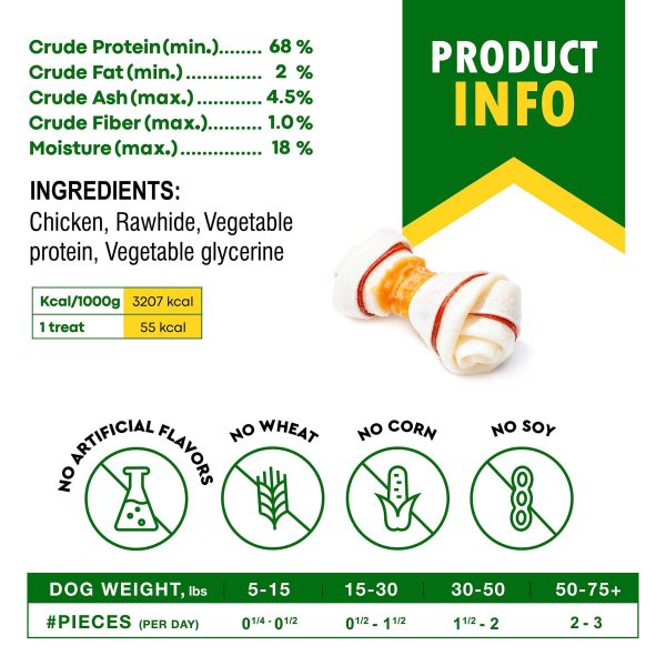Dog Rawhide Sticks Wrapped with Chicken & Pet Natural Chew Treats   Grain Free Organic Meat & Human Grade Dried Snacks in Bulk   Best Twists for Training Small & Large Dogs   Made for USA (Bones) - Image 5