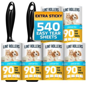 Lint Rollers 2 pcs 540 Sticky Sheets Extra 4 Spare Rollers Hair Remover for Clothes Furniture Couch Carpet Dog Hair Remover Cat Hair Remover Animal Fur Fuzz