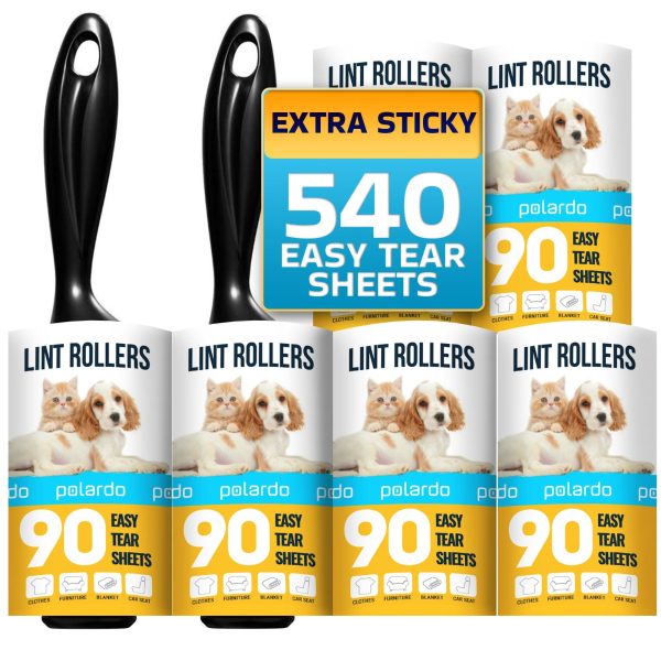 Lint Rollers 2 pcs 540 Sticky Sheets Extra 4 Spare Rollers Hair Remover for Clothes Furniture Couch Carpet Dog Hair Remover Cat Hair Remover Animal Fur Fuzz