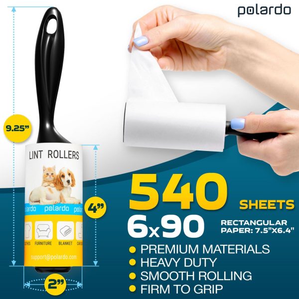 Lint Rollers 2 pcs 540 Sticky Sheets Extra 4 Spare Rollers Hair Remover for Clothes Furniture Couch Carpet Dog Hair Remover Cat Hair Remover Animal Fur Fuzz - Image 2