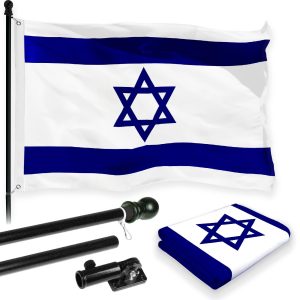 G128 Combo Pack: 6 Feet Tangle Free Spinning Flagpole (Black) Israel Israeli Flag 3x5 ft Printed 150D Brass Grommets (Flag Included) Aluminum Flag Pole