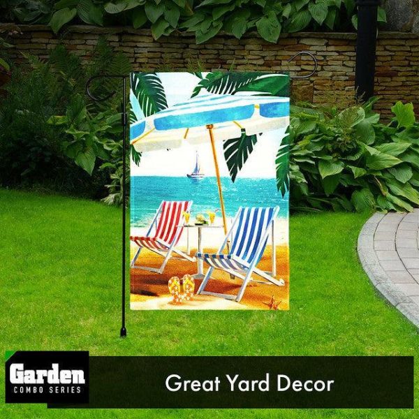 G128 Combo Pack: Garden Flag Stand Black 36x16 Inch & Garden Flag Beach Summer with Chairs Umbrella 12x18 Inch - Image 9