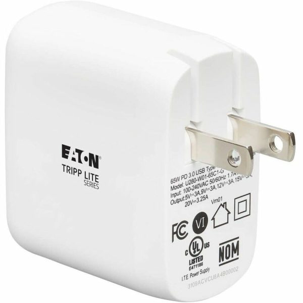 Eaton Tripp Lite Series Compact USB-C Wall Charger - GaN Technology, 65W PD Charging, White - Image 2