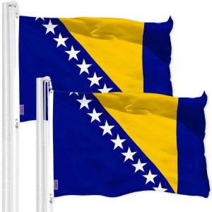 G128 2 Pack: Bosnia and Herzegovina Flag | 3x5 Ft | LiteWeave Pro Series Printed 150D Polyester | Country Flag, Vibrant Colors, Brass Grommets, Thicker and More Durable Than 100D 75D Poly