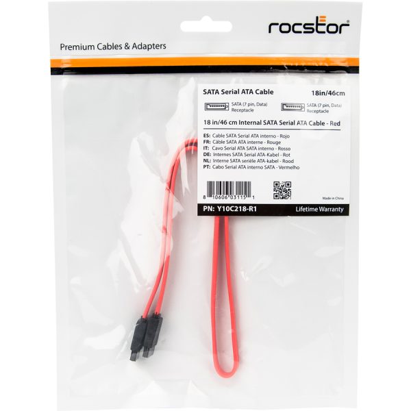 Rocstor Premium 18in SATA Serial ATA Cable - SATA - 18in - 1 x Female SATA - 1 x Female SATA - Red - Image 8
