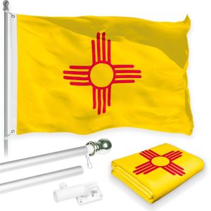 G128 Combo Pack: 6 Feet Tangle Free Spinning Flagpole (Silver) New Mexico NM State Flag 3x5 ft Printed 150D Brass Grommets (Flag Included) Aluminum Flag Pole