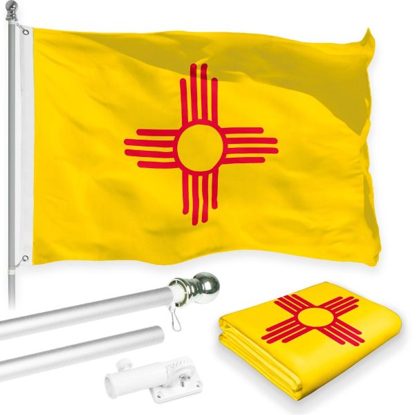G128 Combo Pack: 6 Feet Tangle Free Spinning Flagpole (Silver) New Mexico NM State Flag 3x5 ft Printed 150D Brass Grommets (Flag Included) Aluminum Flag Pole