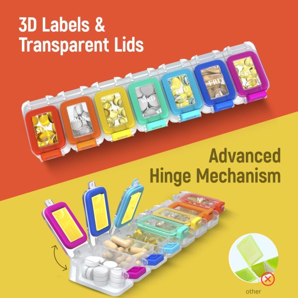 Weekly Medicine Pill Organizer Waterproof 7 Day Large Pill Box Daily Pill Case Cute Vitamin Organizer Portable Pill Container Travel Pills Holder XL Supplement Medication Dispenser One a Day - Image 6